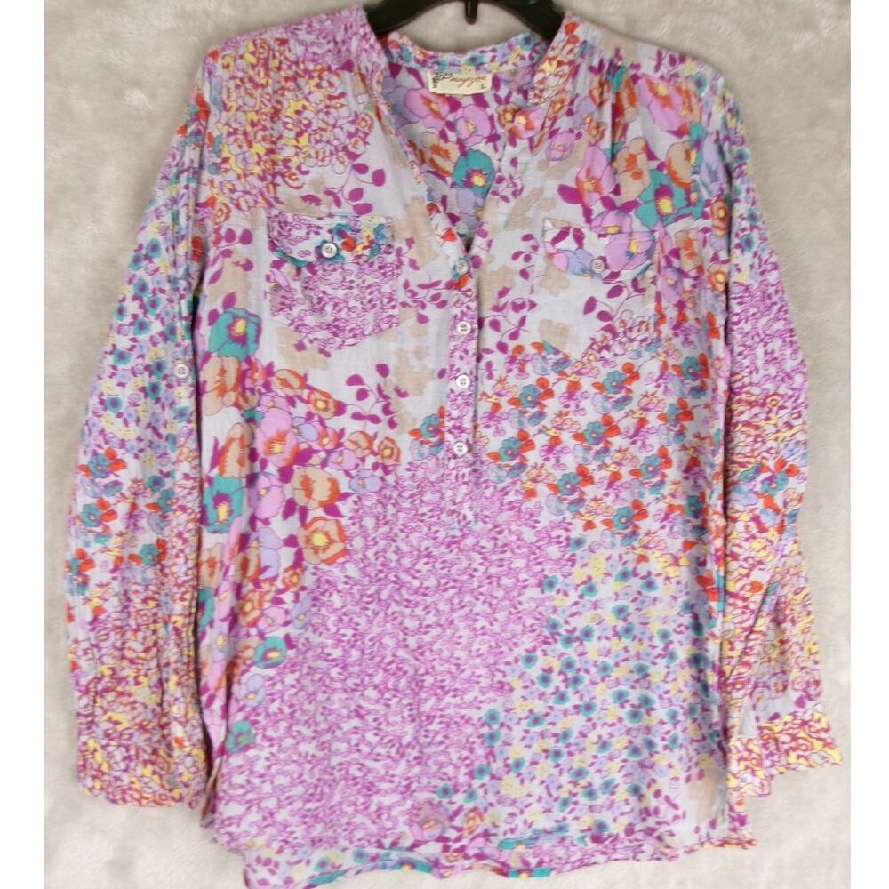Magazine L Floral Patchwork Cotton Boho Tunic Blouse Lightweight